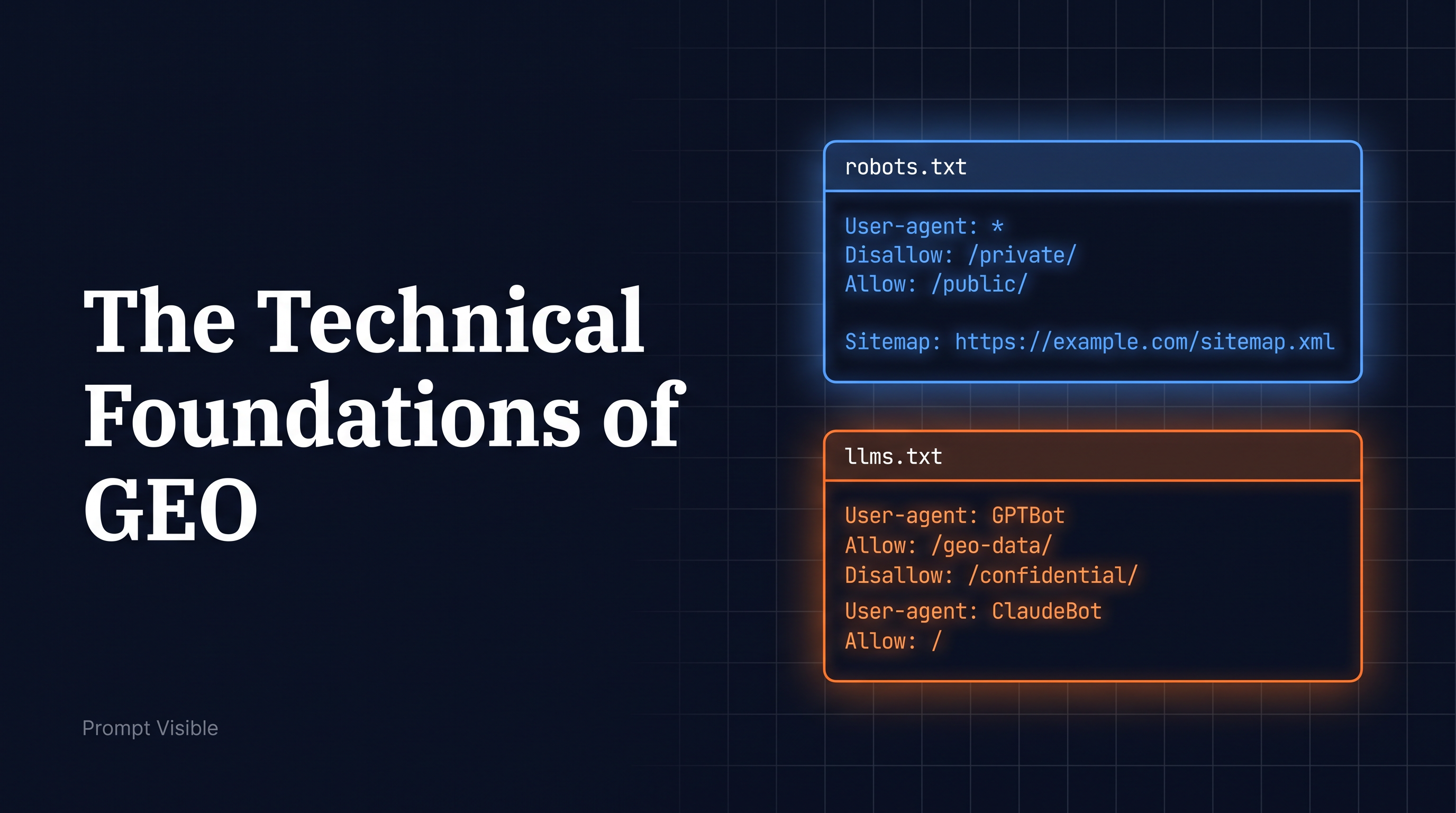GEO Technical Foundations: robots.txt, llms.txt & Schema